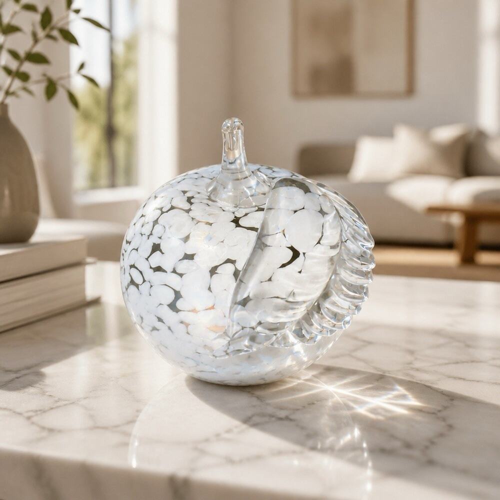 Hand Blown Crackle Glass White Apple Paperweight